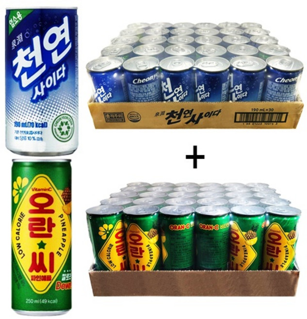 일화 천연사이다190ml(30캔) + 오란씨 파인애플250ml(30캔), 60개, 190ml