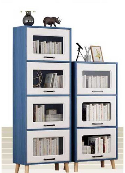 플랩도어 책장 수납장 진열장 거실장 까페 미용실, 길이50 깊이30 높이 89 2층 화이트