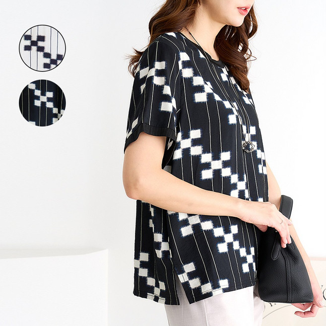 여성 고급 인견 반팔 블라우스 2색 여름 루즈핏 티셔츠 상의 빅사이즈