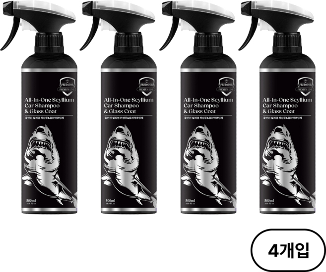 블랙샤크 올인원 유리막코팅제 세차 카샴푸, 4개, 500ml