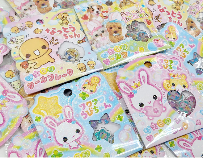 [새상품] 헤이세이 유리알 플레이크 스티커 레트로 다꾸, 애니멀파티시에