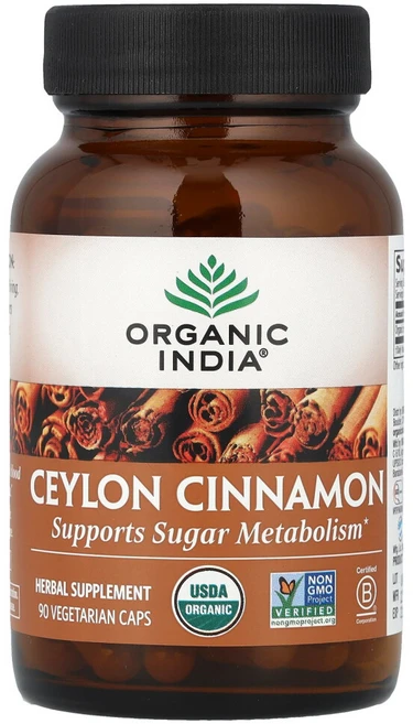 Organic India 실론 시나몬 추출 650mg Ceylon Cinnamon, 90캡슐 1개, 1개, 90정 - 쿠팡