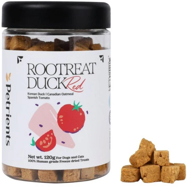 펫트리언츠 반려동물 루트릿덕 오리 동결건조 간식 생 야채 과일 토핑 식이섬유 트릿, 1개, 120g, 레드 (스페인산 토마토) - 쿠팡