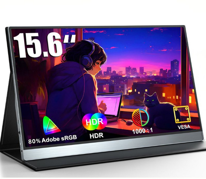 80% Adobe sRGB HDR高動態 1000:1對比度 VESA壁掛, 15.6吋, 15.6吋升級款可携式IPS螢幕-TG-045