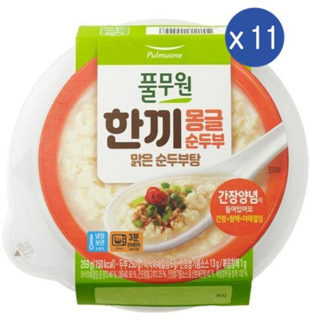 풀무원 한끼몽글순두부 맑은순두부탕, 269g, 11개