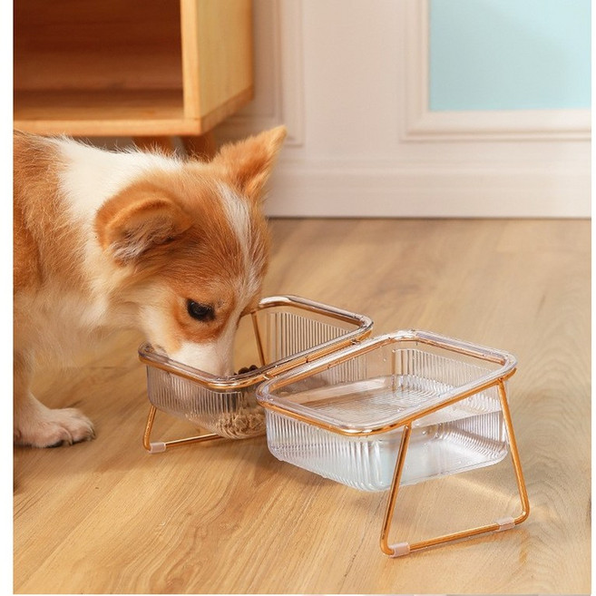 강아지 고양이 키높이 2구 식기 밥그릇 물그릇, 1개, 투명