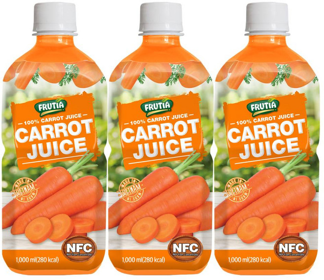 프루티아 100% NFC 착즙 당근 주스 즙 당근 원액, 3개, 1L