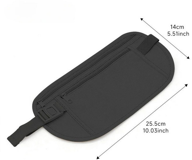 스포츠 러닝 웨이스트 백 여행용 수납 현금 허리 팩 가능) 선물용 파우치 안전 히든 지갑 (여권, black