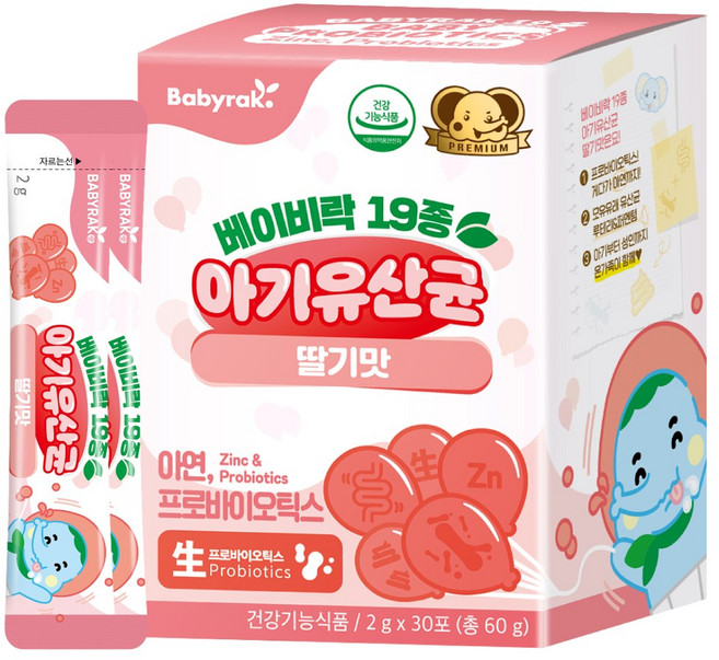 베이비락 유아용 19종 유산균 딸기맛 30p, 60g, 1개