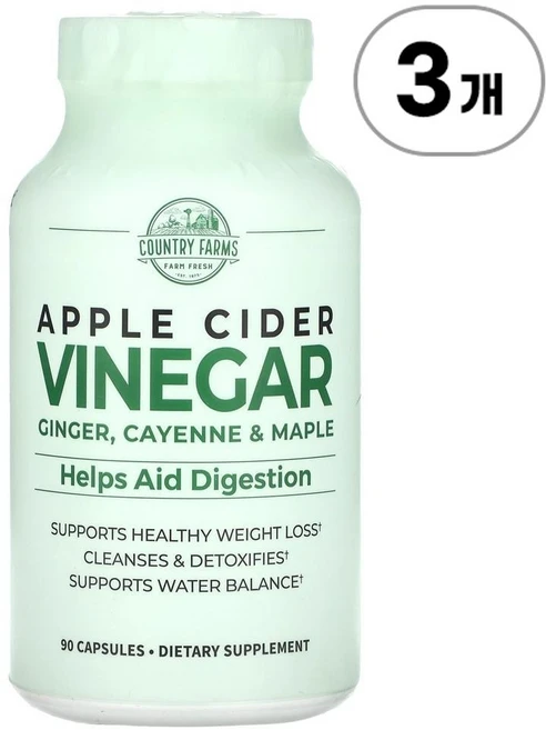 컨트리 팜스 애플 사이더 비니거 위드 진저 카옌 & 메이플 Country Farms Apple Cider Vinegar Ginger Cayenne & Maple 90정, 3개 - 쿠팡