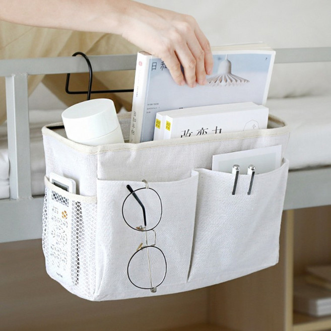 패브릭 침대걸이 화이트 1개 안경 핸드폰 배드포켓 2층침대사이드 의자 선반 수납포켓걸이 기숙사준비물