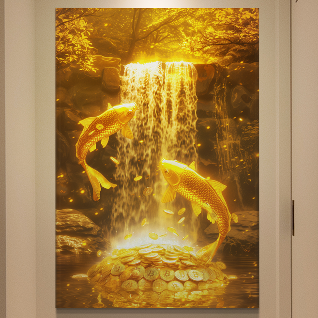 [인메이블] 황금재물 폭포 그림 4종 풍경 풍수지리 인테리어 집 개업 집들이 선물 캔버스액자, 02.대박기원 폭포, 12호 [60.6x45.5cm]