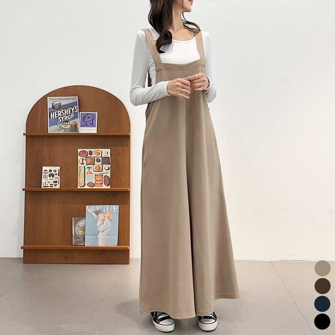 끌로이 여성용 무지 점프수트 구김이적은 링클프리 스판 소재 임산부 임부복 데일리룩 끈나시 와이드핏 빅사이즈 캐주얼 베이직