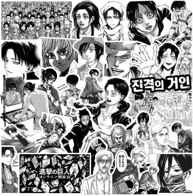 애니메이션 만화 흑백 스티커 만화책 잡지 포스터 대용량, 1개, 진격의 거인