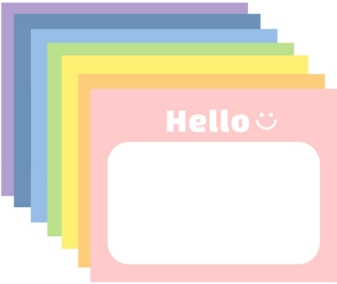 붙이는 스티커 명찰 일회용 대형 네임택 스티커 스마일 이름 스티커, 1세트, B딥파스텔레인보우7종x10매씩(총70매입)