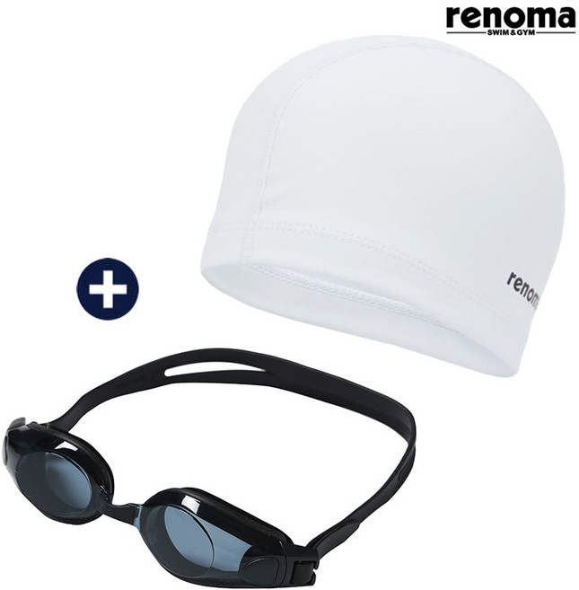 레노마수영복 공용 수경 수모 세트 (RO-RG2C501_BKWH), FREE, 블랙+화이트, 1개