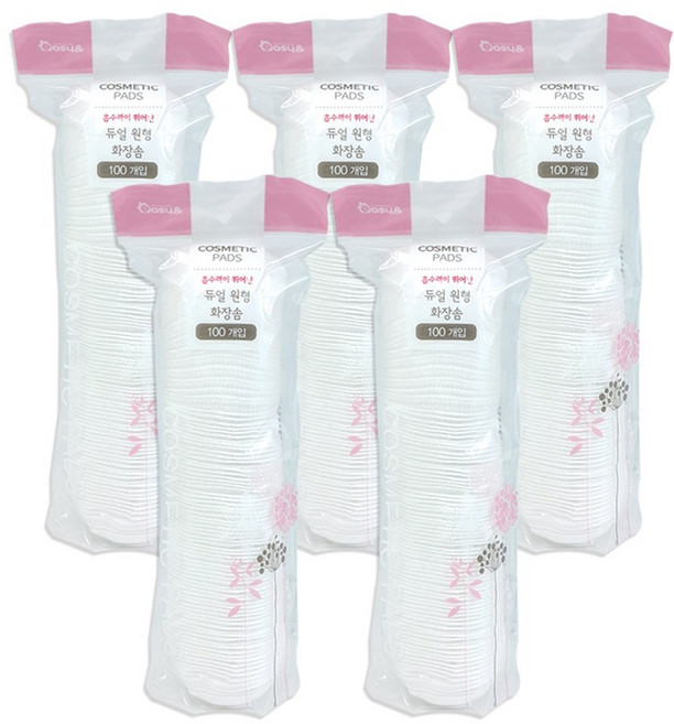 듀얼 원형화장솜 화장솜 클렌징티슈 메이크업, 100매입, 5개