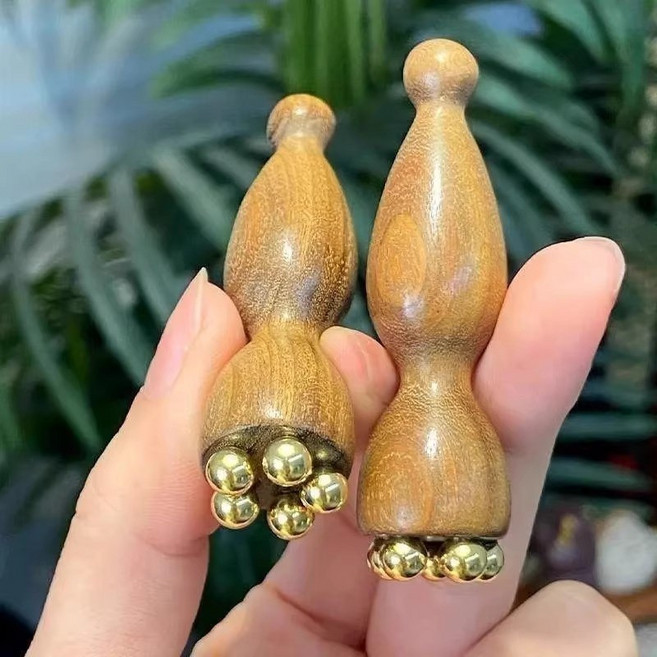 綠檀木 撥筋臉部按摩器 舒緩筋膜 美容提拉, 1個, 小蓮蓬按摩棒（銅珠）光面