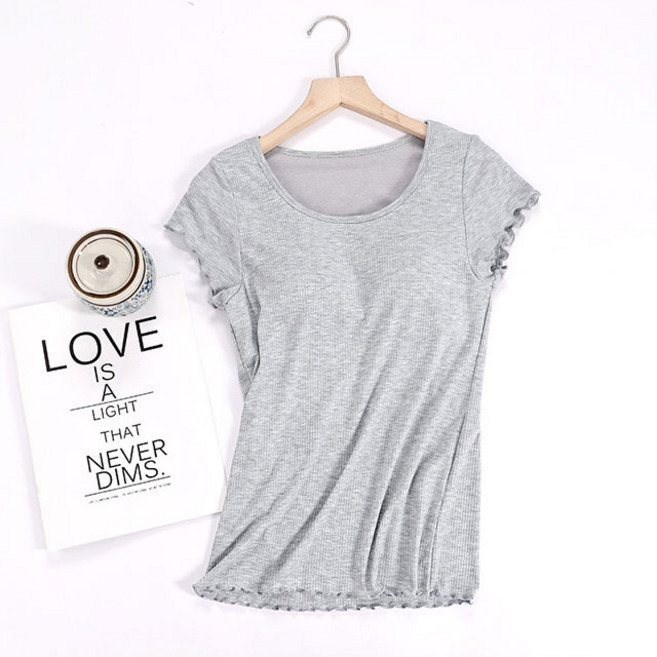 안심 캡내장 반팔 브라탑 여성 브라 티셔츠 노브라티