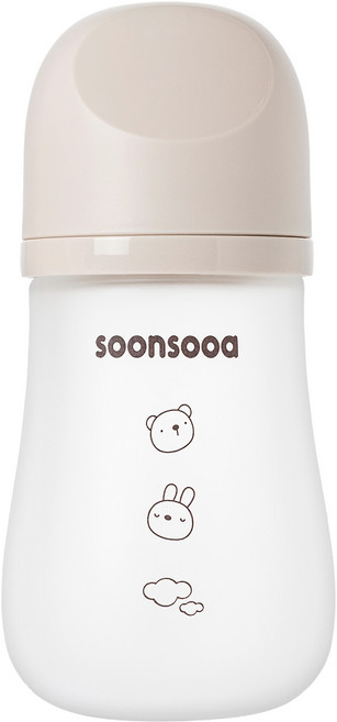 순수아 실리콘 코팅 유리젖병 노꼭지, 1개, 240ml, 베이지