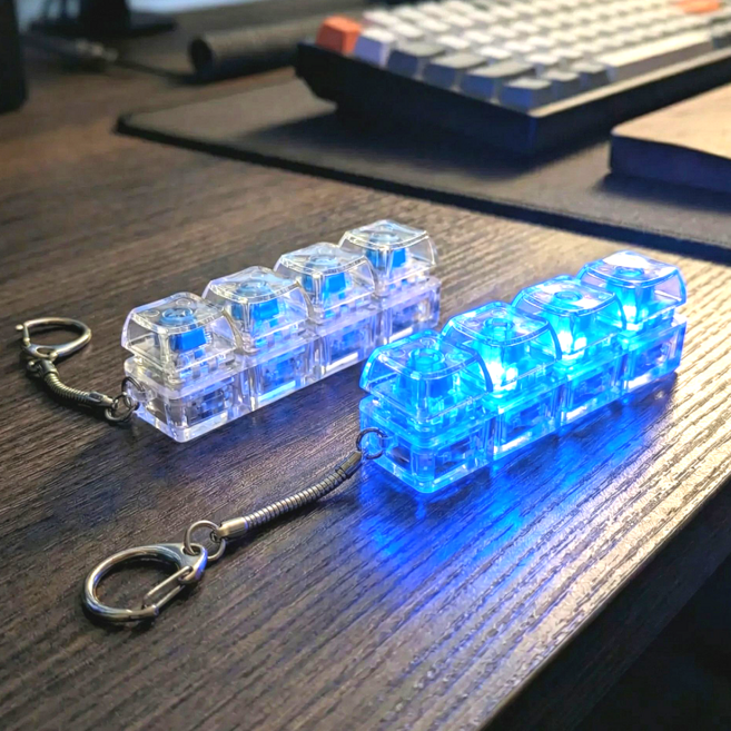 해나다 키캡 키링 LED 4구 청축 딸깍이 피젯 스위치 기계식키보드, 1개, 투명