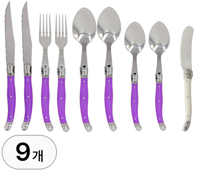 9종 커트러리 세트 2인 용 감성 고급 스텐 양식기 포크 나이프 스푼 스테이크 칼 파스타 디저트 양식 디너 주방용품, R99629Z(퍼플, 1개