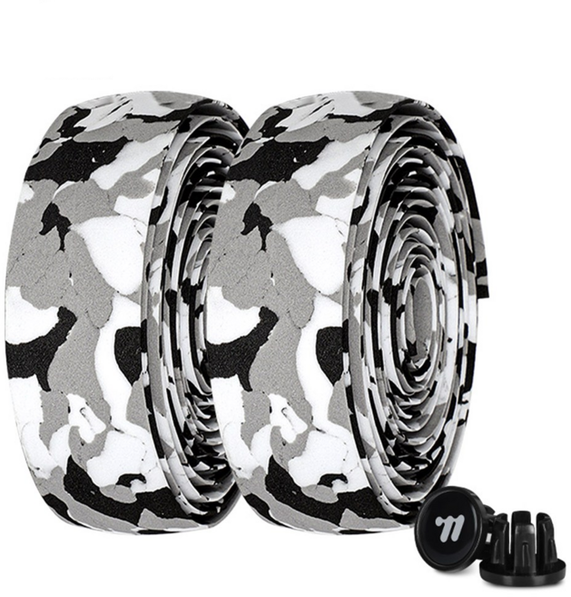 WEST BIKING 카무플라주 미끄럼 방지 방진 자전거 손잡이 테이프 2개, 1세트, Black white