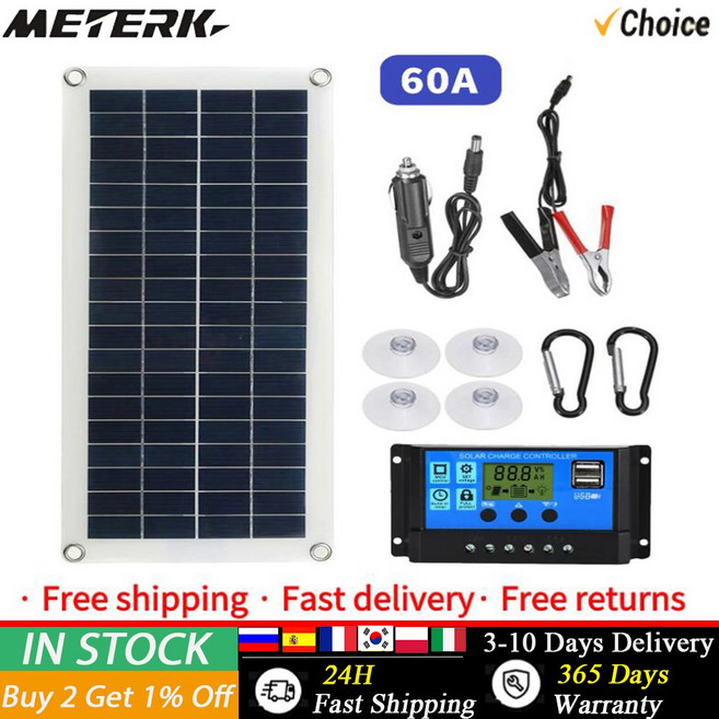 300W 태양광 플렉시블 패널 키트 12 24V 스위치 USB 충전 인터페이스 컨트롤러가 있는 보드 RV 자동차용 방수 태양전지, 60A With Controller, 1개
