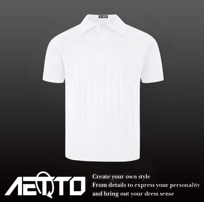 AETTO 美式豎紋POLO衫 自製款 老錢風 合身彈力收腰 正肩百搭, 白色