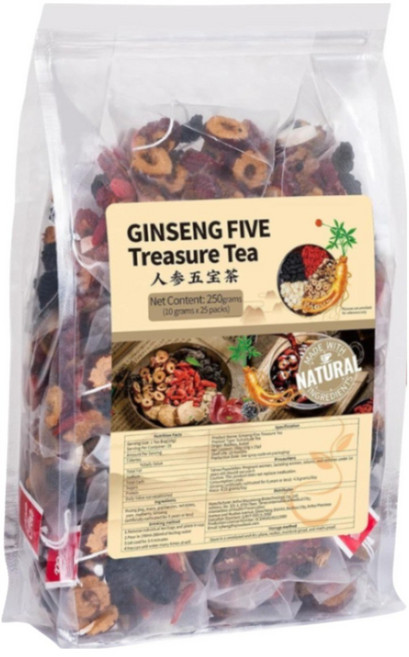 Ginseng Five Treasures Kidney Tea 인삼 오보차 신장차 신장에 좋은 차 남성차 남성용 티백 전통 중국 한방 티백 25*10g, 250g