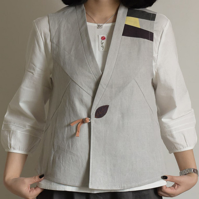 생활한복MZ언니 여름 마 낙엽 배색 조끼 개량한복