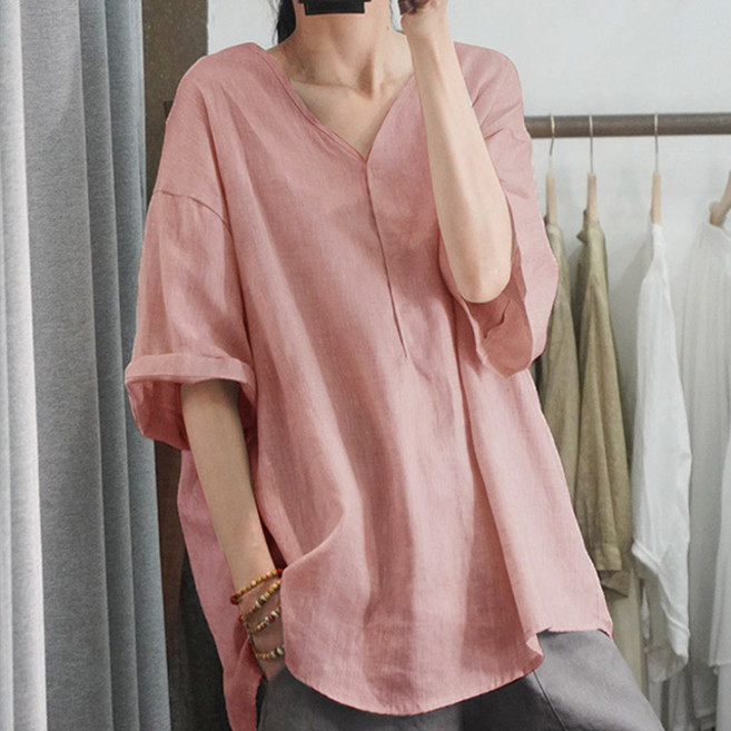 드마엘 여성 오웬 린넨 브이넥 블라우스 셔츠(5color)+델로나