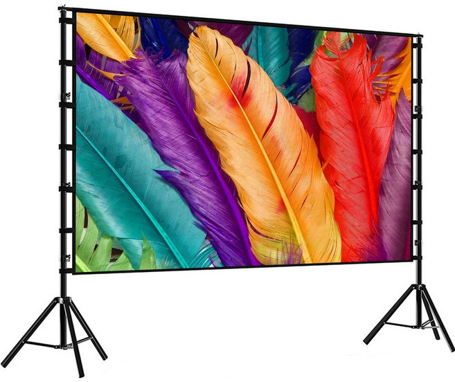 VEIDADZ 실외용 빔프로젝터 스크린 광시야각 듀얼 삼각대 가방 포함 주름방지 접이식, 150형, 16:9