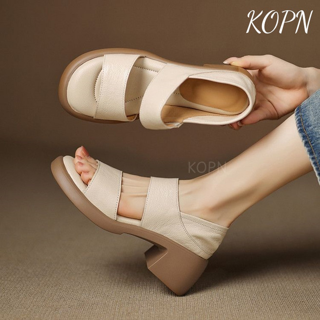 KOPN 6cm 초소프트 밑창 어부리 디자인 샌들 여성 여름 아웃도어 트위드 힐 샌들