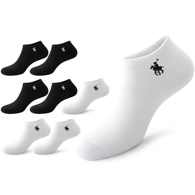 마상격구 남성 국산 스니커즈 발목 양말, 8개, 화이트+블랙