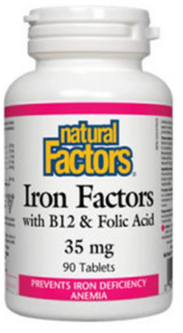 내추럴팩터스 철분 35mg 비타민B12 엽산 함유 90정 (Natural Factors Iron Factors with B12 & Folic Acid), 1개 - 쿠팡