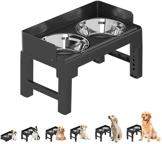 높이 조절 가능한 강아지 밥그릇 6개, 1세트, 검은색-스테인리스 스틸 그릇