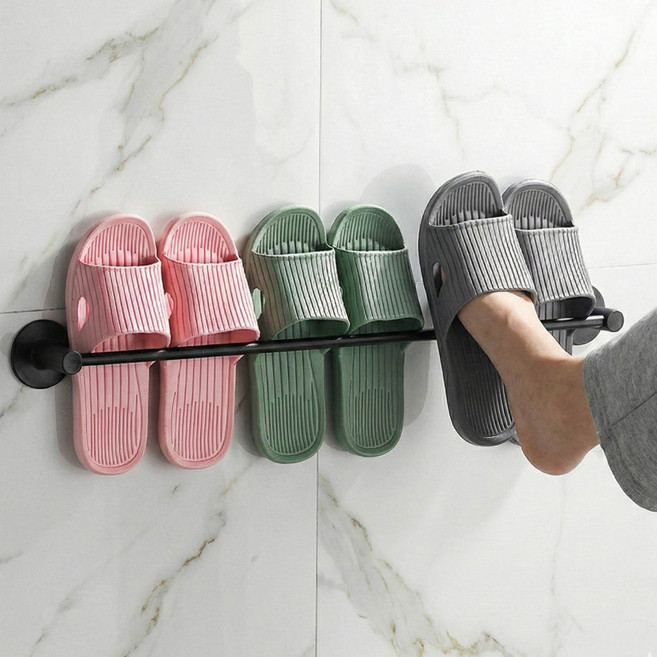 슈가라인 무타공 스텐 슬리퍼 거치대 걸이 행거, 블랙, 1개