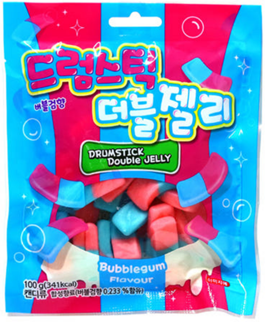 드럼스틱 더블젤리 버블검, 10개, 100g
