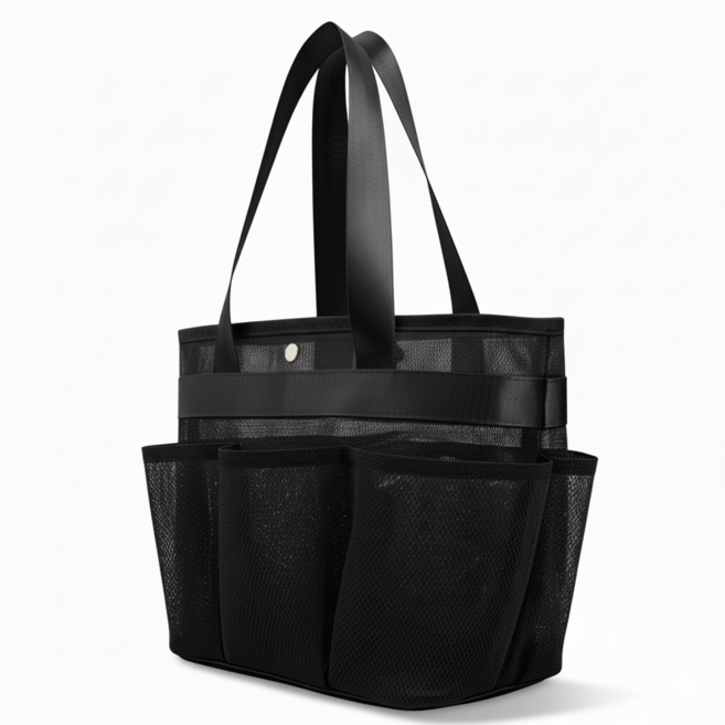 하루시 베이직 메쉬 포켓 목욕가방 수영가방, 블랙