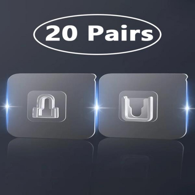 끈끈하고 보이지 않는 흔적 없는 버클 후크 양면 패치 후크 버클 투명 접착 벽 20 쌍, 01 40 Pcs - 20 Pairs