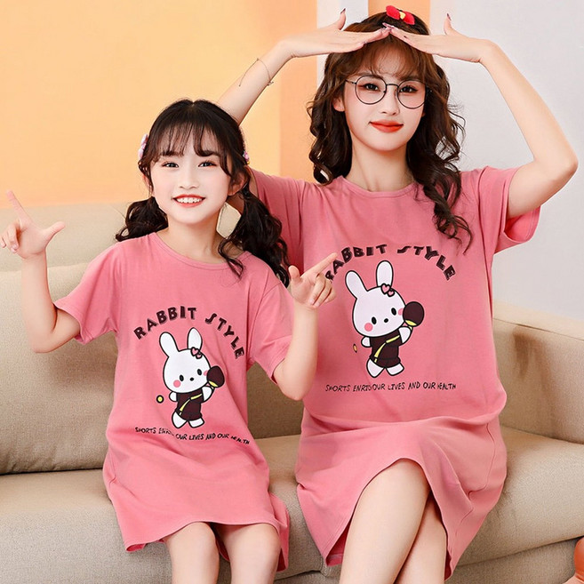 母女裝童衣 親子裝 女童家居服 短袖長版上衣 少女居家洋裝 睡衣 兒童睡衣 居家服
