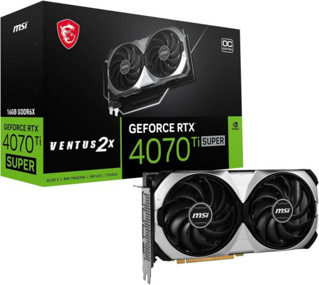 MSI 게이밍 RTX 4070 Ti 슈퍼 16G 벤투스 2X OC 그래픽 카드 NVIDIA 256비트 부스트 클럭 2655MHz 16GB GDRR6X 21Gbps HDMI/DP, 1개