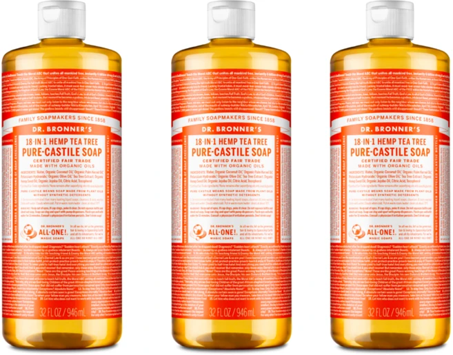 닥터브로너스 퓨어 캐스틸솝 물 비누 945ml x 3 티트리 18in1 다용도 비누 18in1 다용도 세안 바디 세탁 - 쿠팡