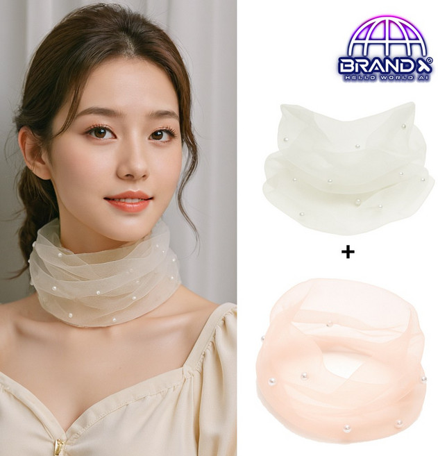 [BrandxAI] 2-3p 진주스터드 매쉬 시스루 스카프 목폴라 목주름가리개 겸용 자외선 차단템