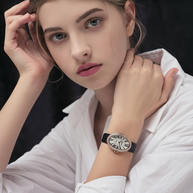 가이거 여성 자개 오벌 악어가죽 손목시계 GE1207(+가죽밴드 2종)