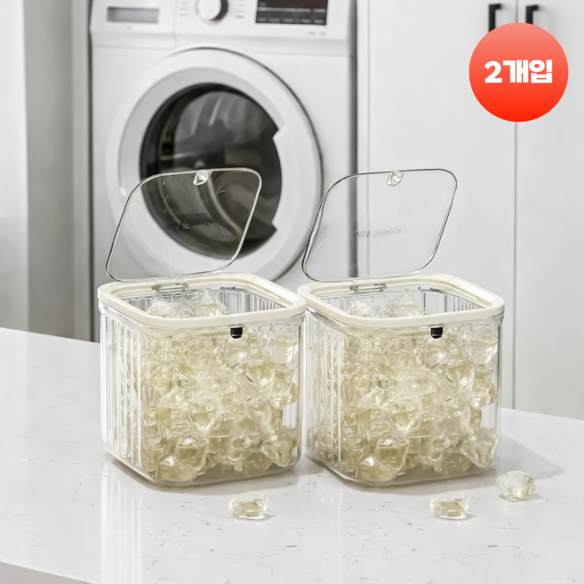 펄빈 깔끔보관 뚜껑형 세탁 캡슐세제 보관함, 투명, 2개