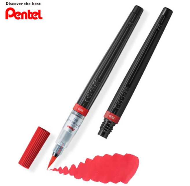 캘리그라피 붓펜 펜텔 아트브러쉬 본품+리필, 레드