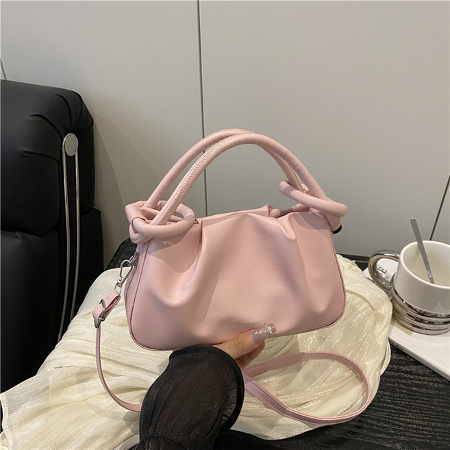 精緻簡約小拎包小衆褶皺雲朵包女新款時尚百搭單肩斜跨包粉色默認顏色, 粉色