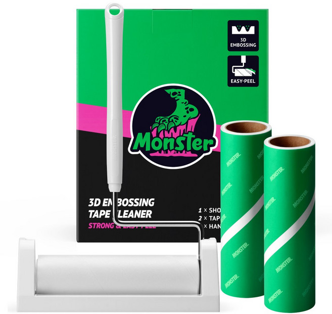 몬스터 초강력 사선컷팅 두툼한 괴물 돌돌이 테이프클리너 숏핸들+거치대+리필 2p, 1세트